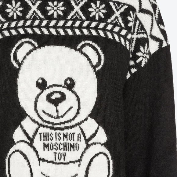 NWT Moschino Teddy Bear Sweater Dress | Cozy Knit Logo Winter Dress - Picture 7 of 16